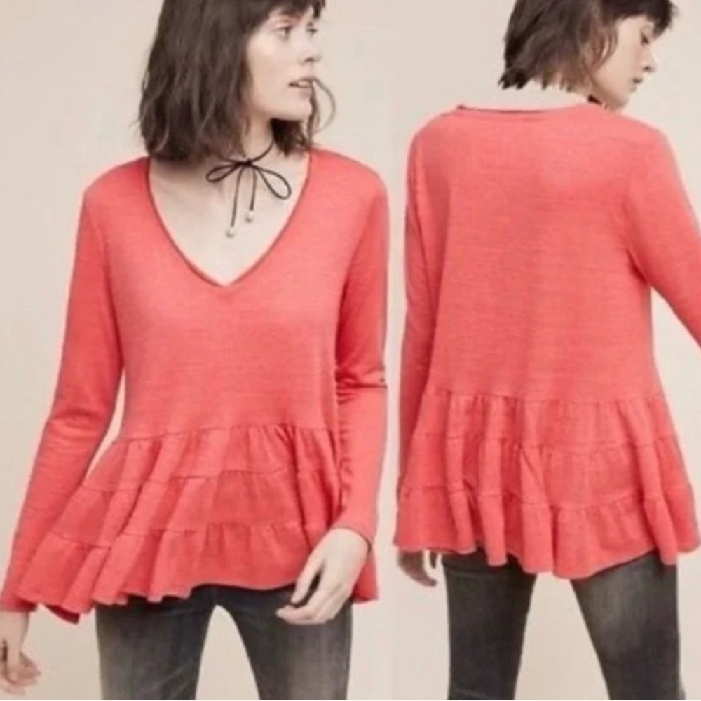 Anthropologie Deletta Top T-Shirt Long Sleeve V Neck Thea Women’s Size Medium